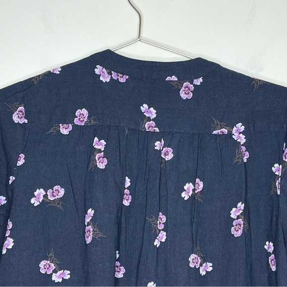MADEWELL Pintuck Popover Shirt in Pansy Bouquet Floral Peasant Blouse 3/4 Sleeve - Picture 4 of 9
